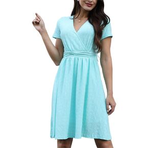 Women's Spring Summer Short Sleeve Casual Dresses V-Neck Floral Party Dress with Pockets