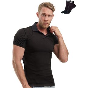 Slim Fit Polo Shirts for Men - Organic Cotton Casual Mens Athletic Shirts with Socks