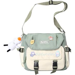 Aesthetic Messenger Bag with Stuffed Pendant and Pins Kawaii Shoulder Bag for Women Cute Japanese Ita Bag