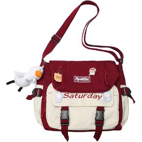 Aesthetic Messenger Bag with Stuffed Pendant and Pins Kawaii Shoulder Bag for Women Cute Japanese Ita Bag