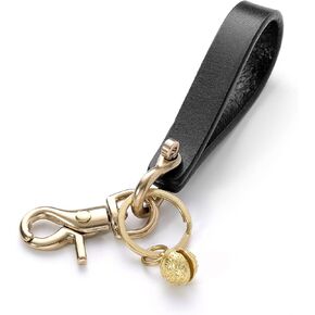 IJUN سلسلة مفاتيح جلدية الحبوب الكاملة حلقة رئيسية حزام الحبل مع جرس النمر النحاسي وحلقة تسلق خمر جلد البقر المدبوغة in Kuwait