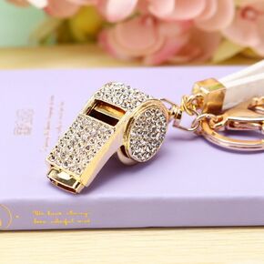 Whistle Keyring High Grade Rhinestone Crystal Pendant Key Chain Gift(Gold)