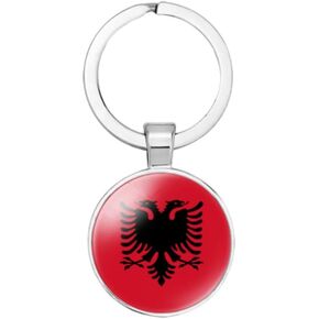 Albania National Flag Key Chain Keyring Gift Men Women Keychain Stainless Steel and Inlaid Glass Materials