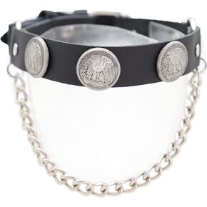 Men Biker Western Fashion Boot Bracelets Black Straps Pair Silver Metal Chains Shoe Eagle Charms