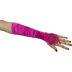 Grace Fingerless Long Gathered and Beaded Gloves Greatlookz Colors: Hot Pink