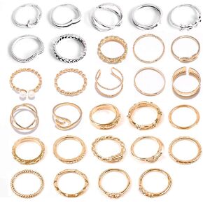 YOOESTORES82 29-56 PCS Knuckle Rings Set for Women Vintage Stackable Rings Set Boho Joint Finger Rings Gold/Silver Midi Rings Hollow Carved Flowers Ring