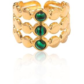 خاتم Dikixe Boho Western Malachite، مطلي بالذهب من الفولاذ المقاوم للصدأ وأحجار كريمة خضراء وأحجار كريمة قابلة للتعديل، خاتم قابل للتكديس، هدايا إكسسوارات عيد الميلاد العتيقة للنساء والفتيات
