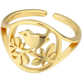 Izpack Hollow Bird Branch Statement Open Finger Ring Leaf Animal Round Adjustable Stacking Wide Rings Bands Cute Jewelry Gifts for Women Girls BBF in Saudi Arabia