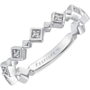 Keepsake Stackable Ring for Women with Diamond Accented Alternating Diamond Shapes in 925 Sterling Silver or 18k Yellow Gold Vermeil 1/20ct (I-J, I3)