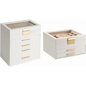 Jewelry Box, Jewelry Storage Display Box with Glass Lid for Women,Large Capacity for Necklace Earrings Bracelets Rings,White