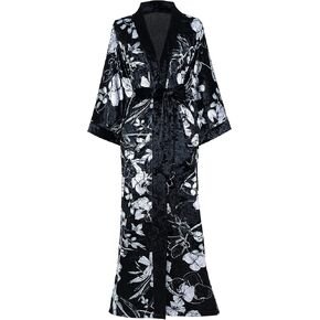 PRODESIGN Women's Long Velvet Robe Gold Printed Soft Warm Bathrobe Loose Sleepwear Nightgown in Kuwait