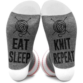 Eat Sleep Knit Repeat, Socks Gift for Knitter, Women Socks Size 5.5-11, Knitting Gift for Mom Grandma on Birthday Thanksgiving Christmas Day - A80