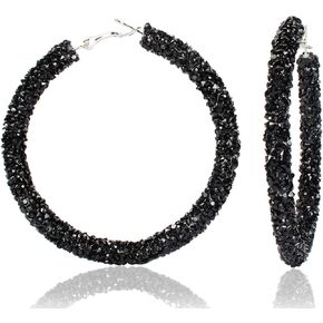 Glitter Hoop Earrings Full Circle Round Sparkle Rhinestone Crystal Wrapped Drop Dangle Earrings for Women Girls Bohemia Statement Jewelry
