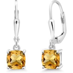 Gem Stone King 925 Sterling Silver Yellow Citrine Dangle Earrings For Women (1.86 Cttw, Gemstone November Birthstone, Cushion 6MM)
