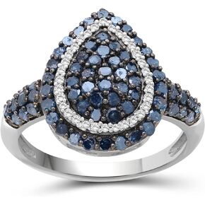JEWELEXCESS Sterling Silver Blue & White 1 Carat Diamond Ring for Women| Dual-Colored Ring Band with Round Diamonds