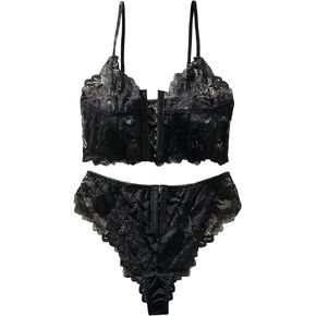 Verdusa Women's Floral Lace 2 Piece Lingerie Set Hook And Eye Bras and Panty Set