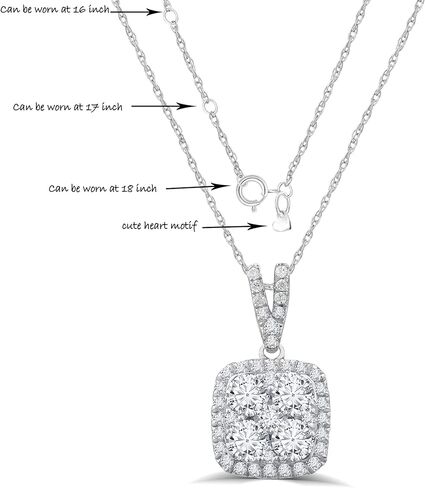 قلادة ألماس La Joya 1 1/2 قيراط TW Lab Grown للنساء - قلادة من الذهب الصلب عيار 10 قيراط على شكل هالة من الألماس للنساء - مصحوبة بسلسلة ذهبية قابلة للتعديل in Kuwait
