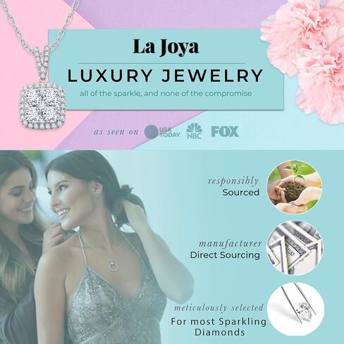 قلادة ألماس La Joya 1 1/2 قيراط TW Lab Grown للنساء - قلادة من الذهب الصلب عيار 10 قيراط على شكل هالة من الألماس للنساء - مصحوبة بسلسلة ذهبية قابلة للتعديل in Kuwait