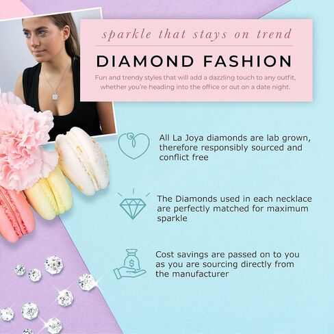 قلادة ألماس La Joya 1 1/2 قيراط TW Lab Grown للنساء - قلادة من الذهب الصلب عيار 10 قيراط على شكل هالة من الألماس للنساء - مصحوبة بسلسلة ذهبية قابلة للتعديل in Kuwait