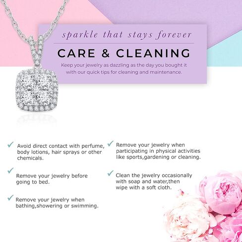 قلادة ألماس La Joya 1 1/2 قيراط TW Lab Grown للنساء - قلادة من الذهب الصلب عيار 10 قيراط على شكل هالة من الألماس للنساء - مصحوبة بسلسلة ذهبية قابلة للتعديل in Kuwait