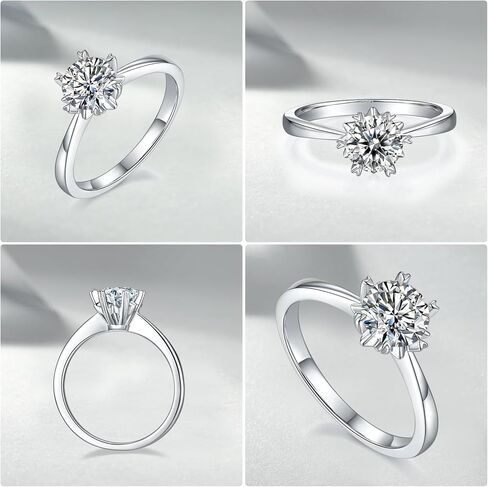 Moissanite Women's Engagement Rings, Solitaire Promise Rings VVS1 Clarity 1Ct Sterling Silver with 18K Gold Plated Wedding band in Kuwait