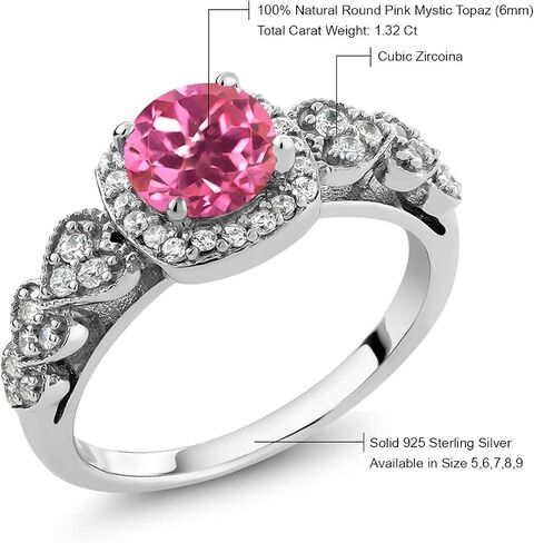 Gem Stone King 925 Sterling Silver Pink Mystic Topaz Engagement Ring For Women (1.32 Cttw, Available 5,6,7,8,9) in Saudi Arabia