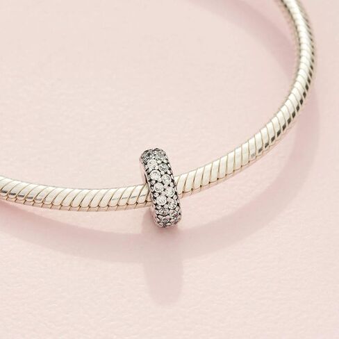 Pandora Clear Sparkle Spacer Charm Bracelet Charm Moments Bracelets - Stunning Women's Jewelry - Gift for Women in Your Life - Made with Sterling Silver & Cubic Zirconia, With Gift Box in Saudi Arabia