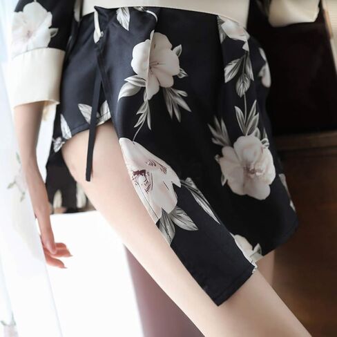 ملابس داخلية نسائية مثيرة من HongH كيمونو وردي نمط زهر فستان كيمونو صغير ثوب نوم رداء حمام قصير يوكاتا مع حزام أوبي in Kuwait