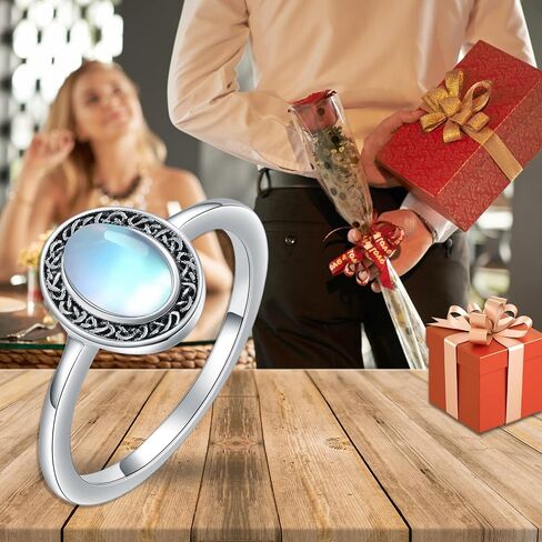 WTENIY Celtic Moonstone Ring 925 Sterling Silver Celtic Knot Ring ewelry Gifts for Women Girl in Saudi Arabia
