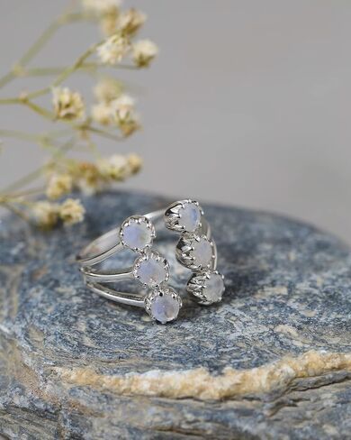 YoTreasure Rainbow Moonstone Tanzanite Citrine Rhodolite Garnet Ring Solid 925 Sterling Silver Classic Jewelry in Saudi Arabia