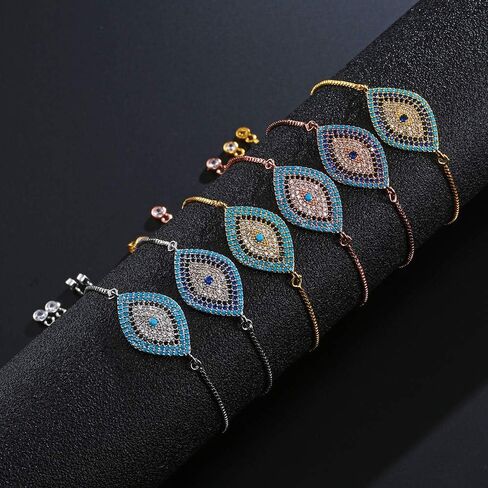 NEWBUY Trendy Gold Plated Turkish Evil Eye Bracelet Pave CZ Blue Eye Gold Chain Bracelet Adjustable Female Party Jewelry in Saudi Arabia