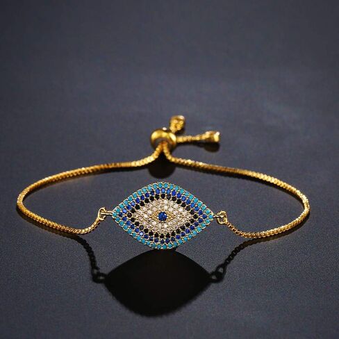 NEWBUY Trendy Gold Plated Turkish Evil Eye Bracelet Pave CZ Blue Eye Gold Chain Bracelet Adjustable Female Party Jewelry in Saudi Arabia
