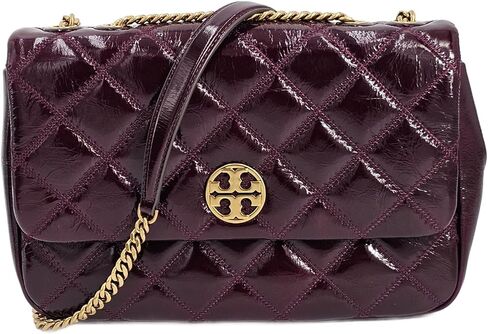 Tory Burch 152050 Willa Shine Maroon Purple With Gold Hardware Leather Women's Shoulder Bag in Saudi Arabia
