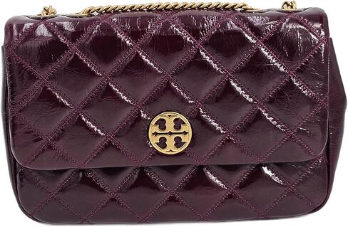 Tory Burch 152050 Willa Shine Maroon Purple With Gold Hardware Leather Women's Shoulder Bag in Saudi Arabia