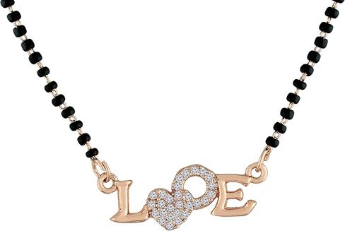I Jewels Indian Wedding Bollywood Designer Rose Gold Plated Black Beads CZ AD Mangalsutra For Women (D090-91-92) in Saudi Arabia