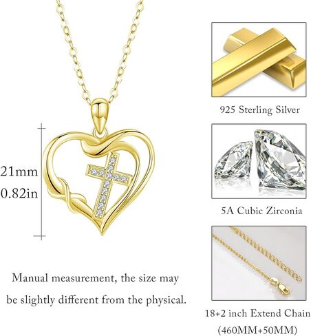 CUOKA MIRACLE Cross Necklace Love Heart Infinity Pendant Necklace 925 Sterling Silver with Dainty Chain 18’’ Jewelry Christmas Gift for Women Girlfriend Valentine Mother Graduation Gift in Saudi Arabia