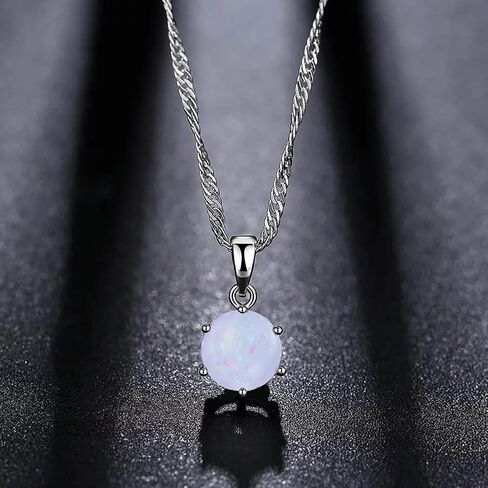 AILUOR Opal Jewelry Set, Sterling Silver Created Simulated Gemstone Round Halo Solitaire Pendant Necklace and Stud Earrings Set in Saudi Arabia