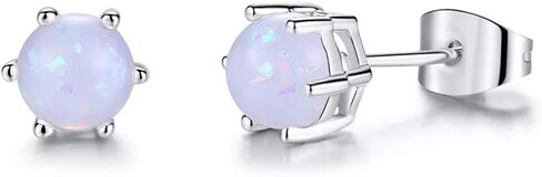 AILUOR Opal Jewelry Set, Sterling Silver Created Simulated Gemstone Round Halo Solitaire Pendant Necklace and Stud Earrings Set in Saudi Arabia