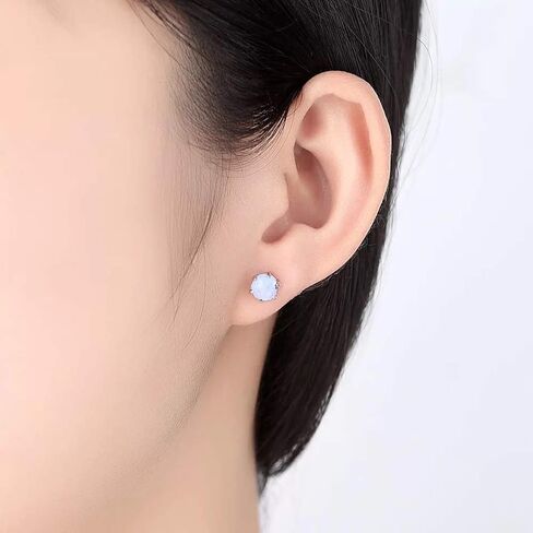 AILUOR Opal Jewelry Set, Sterling Silver Created Simulated Gemstone Round Halo Solitaire Pendant Necklace and Stud Earrings Set in Saudi Arabia