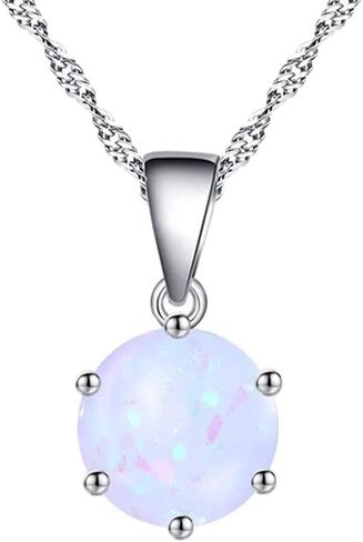AILUOR Opal Jewelry Set, Sterling Silver Created Simulated Gemstone Round Halo Solitaire Pendant Necklace and Stud Earrings Set in Saudi Arabia