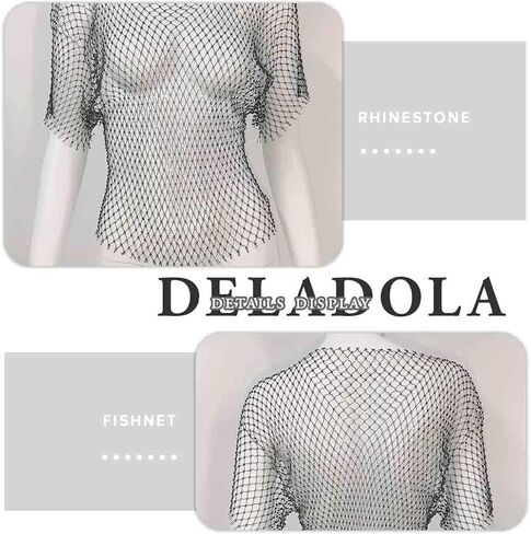 بلوزة ديلادولا سباركلي مرصعة بأحجار الراين شبكية قصيرة كريستالية سوداء شبكية شفافة شفافة من خلال الملهى الليلي للنساء... in Kuwait