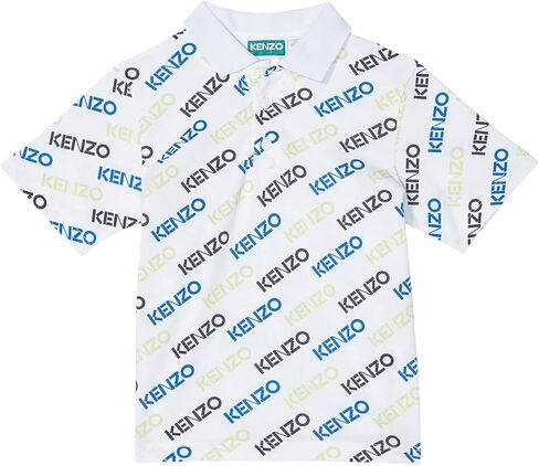 Kenzo Boy's Short Sleeve Pique Polo with All Over Logo (Toddler/Little Kids) White 3A (3 Toddler) in Kuwait