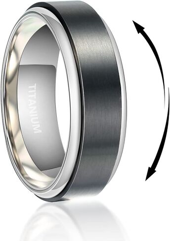 6mm/8mm Fidget Mens Ring Brushed Titanium Wedding Spinner Rings for Men Half Sizes, Stainless Steel Bevel Step Edge Anxiety Stress Relieving Band Rings Black Gold Silver Comfort fit Size 6-16 in Kuwait