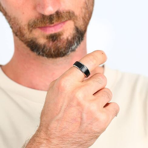 6mm/8mm Fidget Mens Ring Brushed Titanium Wedding Spinner Rings for Men Half Sizes, Stainless Steel Bevel Step Edge Anxiety Stress Relieving Band Rings Black Gold Silver Comfort fit Size 6-16 in Kuwait