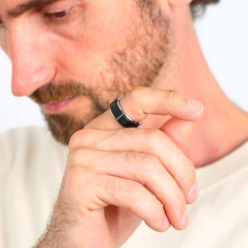 6mm/8mm Fidget Mens Ring Brushed Titanium Wedding Spinner Rings for Men Half Sizes, Stainless Steel Bevel Step Edge Anxiety Stress Relieving Band Rings Black Gold Silver Comfort fit Size 6-16 in Kuwait
