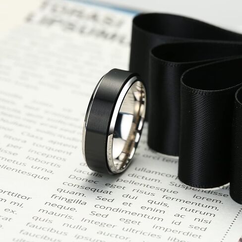 6mm/8mm Fidget Mens Ring Brushed Titanium Wedding Spinner Rings for Men Half Sizes, Stainless Steel Bevel Step Edge Anxiety Stress Relieving Band Rings Black Gold Silver Comfort fit Size 6-16 in Kuwait
