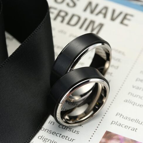 6mm/8mm Fidget Mens Ring Brushed Titanium Wedding Spinner Rings for Men Half Sizes, Stainless Steel Bevel Step Edge Anxiety Stress Relieving Band Rings Black Gold Silver Comfort fit Size 6-16 in Kuwait