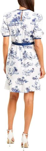 Donna Morgan Women's Petite Short Puff Sleeve Grosgrain Belt Stretch Cotton Poplin Drop Waist Dress in Saudi Arabia