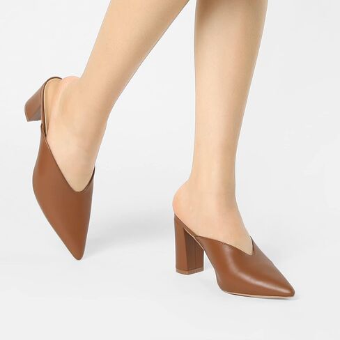 Allegra K Women's Pointed Toe Chunky Heels Slides Mules in Saudi Arabia