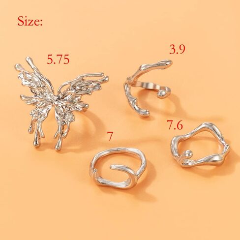 Chargances 4pcs Punk Large Butterfly Finger Rings Vintage Silver Stackable Butterfly Knuckle Rings Fahsion Irregular Shape Mid Rings for Women and Girls in Kuwait